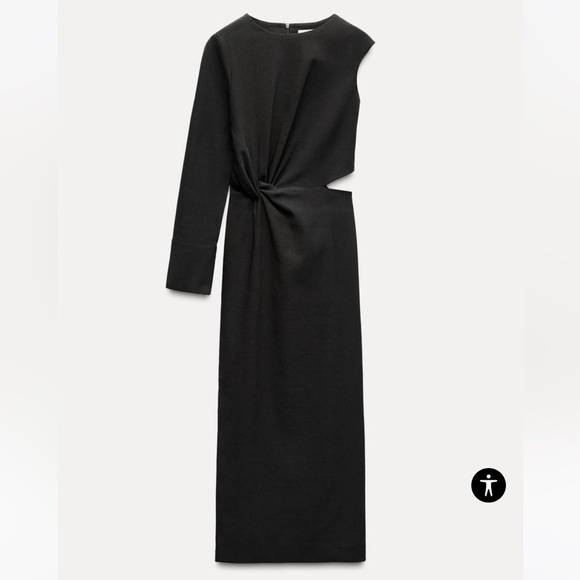 Zara Dresses & Skirts - Zara Midi Dress Women’s S Black Cut Out One Shoulder Stretch New 9304/459